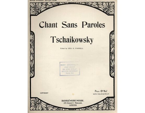 10525 | Chant Sans Paroles - Op. 2 - Trio for Piano, Violin and Cello