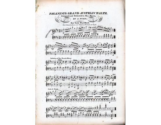 10592 | Paganini's Grand Austrian Waltz - For Piano - Composed and Dedicated To Miss Mason