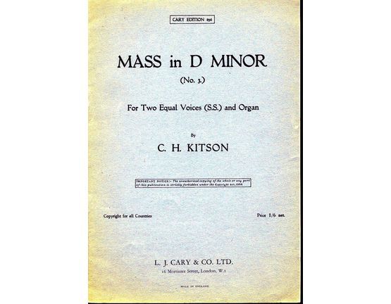 10619 | Mass in D Minor (No. 3) - For Two Equal Voices and Organ - Cary Edition No. 856