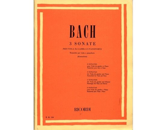 10720 | Bach - 3 Sonatas - For Viola da Gamba and Piano - Transcribed for Viola and Piano