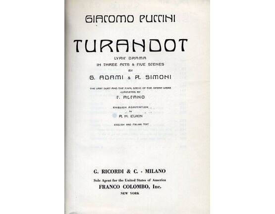 10720 | Puccini - Turandot - Lyric Drama in Three Acts and Five Scenes - Vocal Score in Italian and English