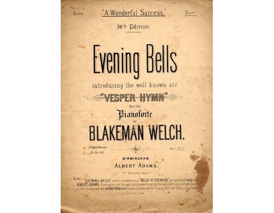 10805 | Evening Bells, introducing the well known air ' Vesper Hymn' - For Piano Duet