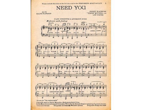109 | Need You and The Huckle Buck (the new dance sensation)- Piano Conductor and Accordion Guie