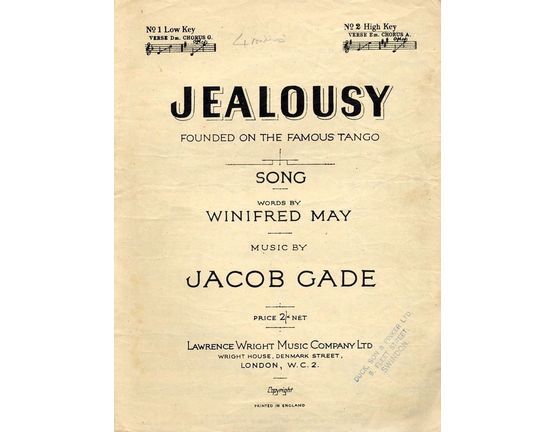 11 | Jealousy - Founded on the Famous Tango - Song - No. 2 High Key - Verse E minor, Chorus A major