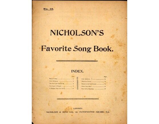 11124 | Nicholson's Favorite Song Book - No. 13 - For Voice and Piano