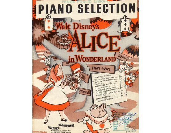 11128 | Piano Selection - From the Disney Film "Alice in Wonderland" - For Piano Solo