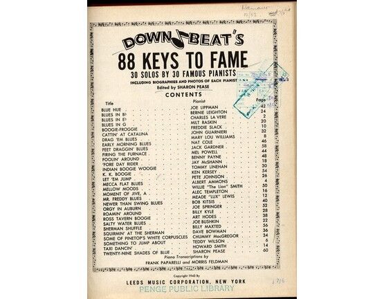 11181 | Down Beats - 88 Keys to Fame - 30 Solos by 30 Famous Pianists