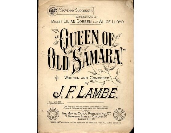 11190 | Queen of Old Samara! - Song - Introduced by Misses Lilian Doreen and Alice Lloyd