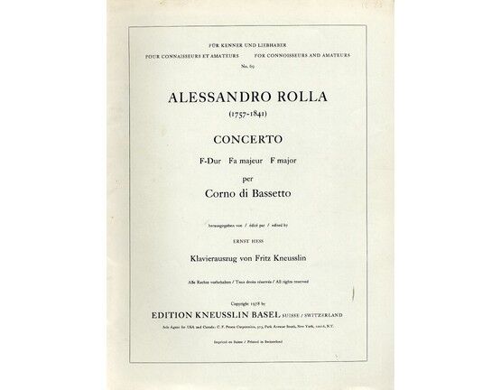 11255 | Rolla - Concerto in F Major for Corno di Bassetto and Piano - For Connoisseurs and Amateurs - Edition Kneusslin Basel No. 69