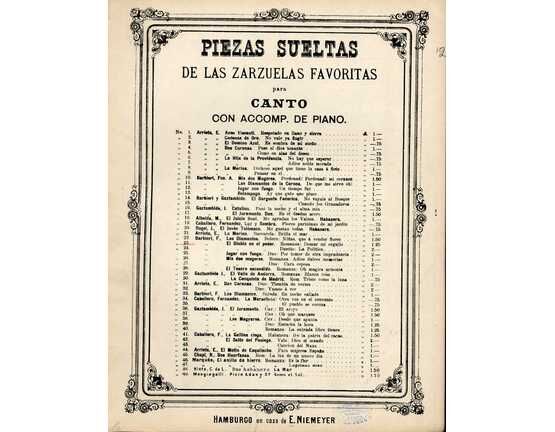 11306 | El Diablo en el Poder - Zarzuela en 3 Actos - Romanza - For Voice and Piano - No. 2 from 'Piezas Sueltas de la Zarzuelas Favoritas'