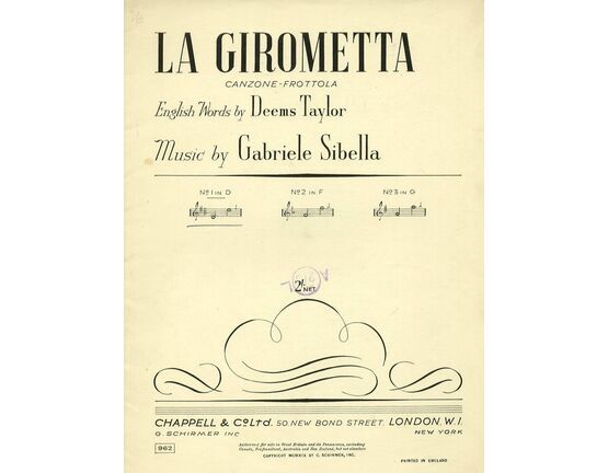 11346 | La Girometta - Canzone Frottola - In the Key of D Major - for Low Voice