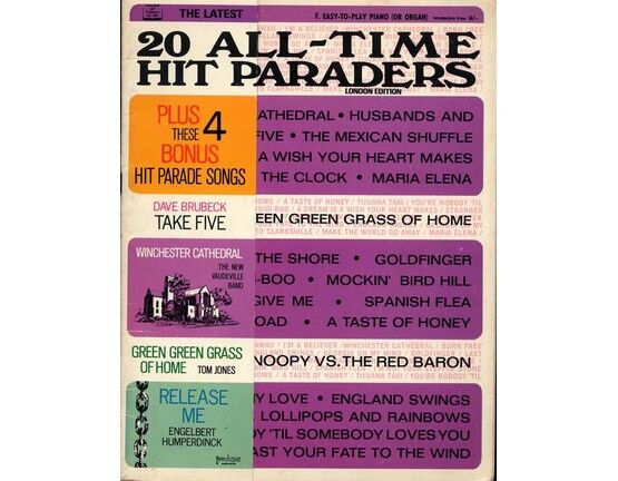 11392 | 20 All Time Hit Parades - Easy to Play Piano or Organ with Words - Touch of Today Edition No. 20F