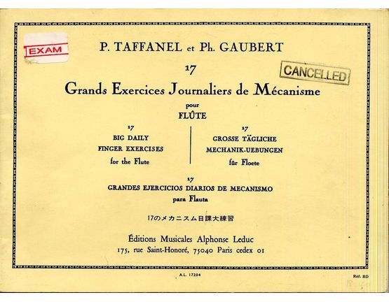 11622 | Taffanel - Gaubert - Grands Exercies Jounaliers de Mecanisme pour Flute - 17 big daily Finger Exercisez for the Flute - A.L 17204