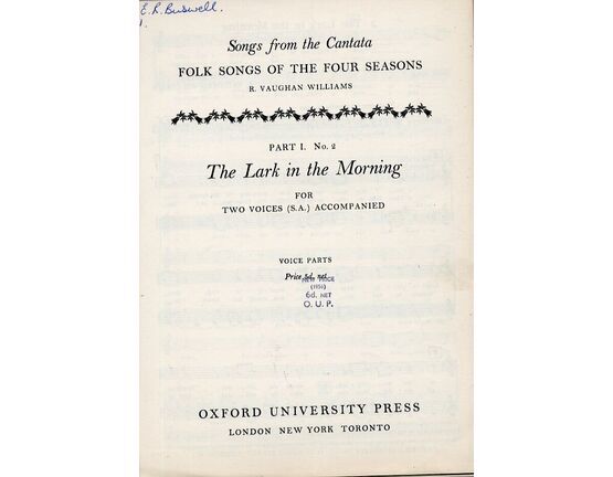 11648 | The Lark in the Morning for Two Voices - Part 1. No. 2 - Songs from the Catata Folk Songs of the Four Seasons