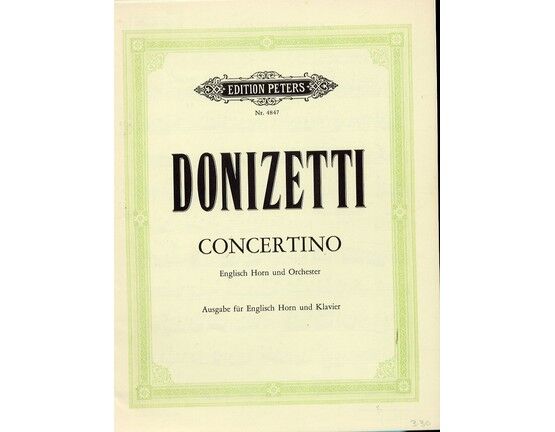 11652 | Donizetti - Concertino - Arranged for English Horn and Keyboard - Edition Peters No. 4847