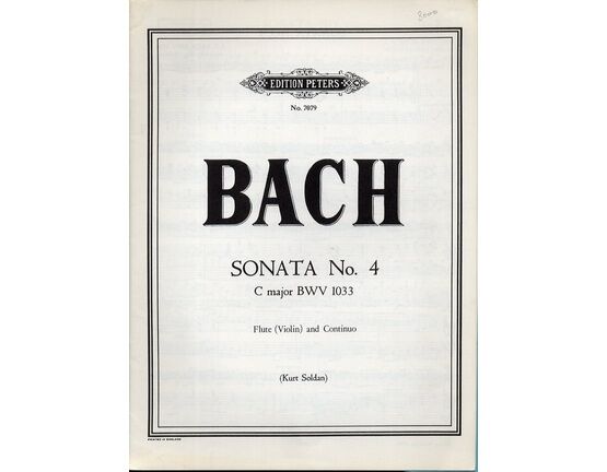 11685 | Bach - Sonata No. 4 in C Major (BWV 1033) - For Flute (Violin) and Continuo (Piano or Cello)