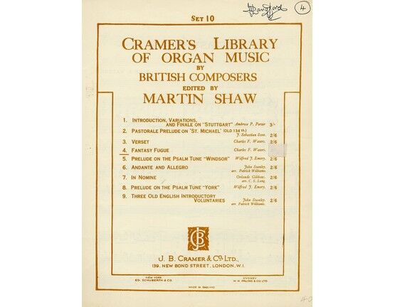 11845 | Cramer's Library of Organ Music by British Composers - Fantasy Fugue - Edited by Martin Shaw - Set 10