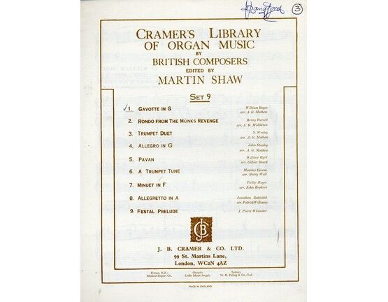 11845 | Cramer's Library of Organ Music by British Composers - Gavotte in G Major - Edited by Martin Shaw - Set 9 - For Organ