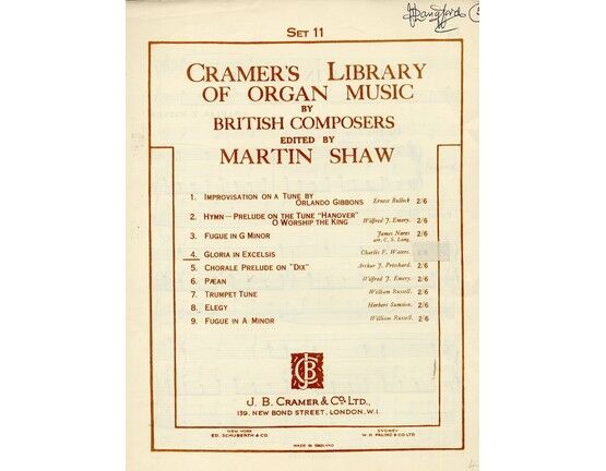 11845 | Cramer's Library of Organ Music by British Composers - Gloria in Excelsis - Edited by Martin Shaw - Set 11