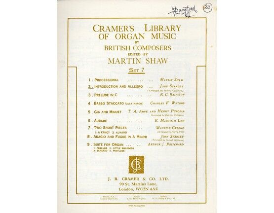 11845 | Cramer's Library of Organ Music by British Composers - Introduction & Allegro - Edited by Martin Shaw - Set 7