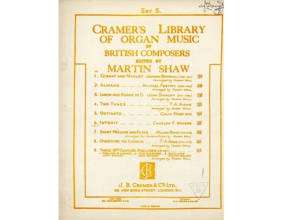 11845 | Cramer's Library of Organ Music by British Composers - Introit - Edited by Martin Shaw - Set 5