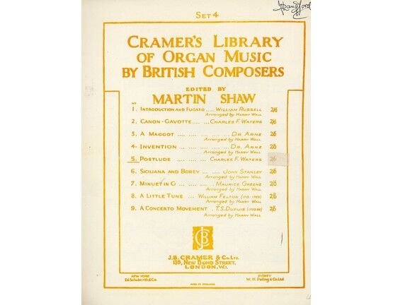 11845 | Cramer's Library of Organ Music by British Composers - Postlude - Edited by Martin Shaw - Set 4