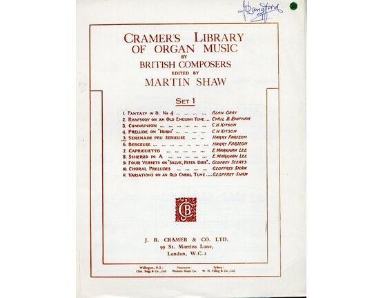11845 | Serenade Peu Serieuse (Light Serenade) - Cramer's Library of Organ Music by British Composers - Set 1