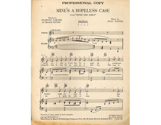 11921 | Mine's A Hopeless Case - Song from "Over She Goes"