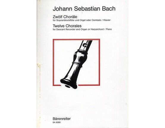 12221 | Bach - Twelve Chorales for Descant Recorder and Organ or Harpsichord/Piano - With German words