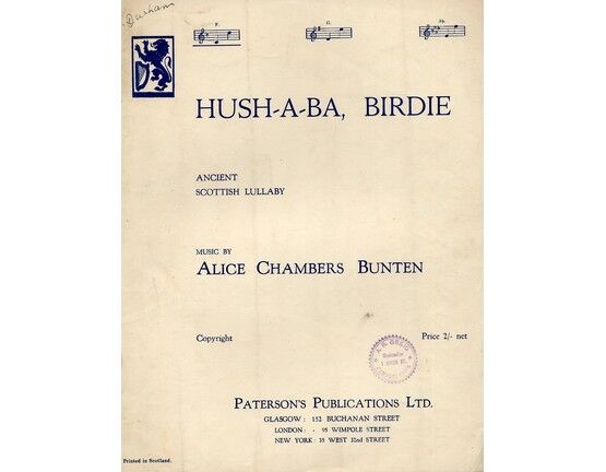 12240 | Hush a Ba Birdie - Ancient Scottish Lullaby - Song in the Key of F Major for Low Voice