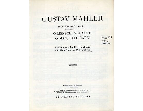 12372 | Mahler - O Man, Take Care! - Alto Solo from the 3rd Symphony