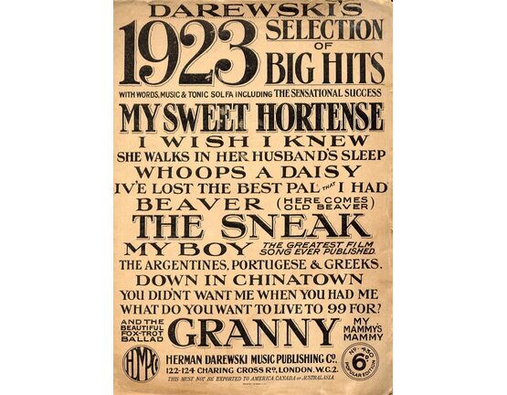 128 | Darewski's 1923 Selection of Big Hits - Words, Music and Tonic Sofa - 6 D. Edition No. 430