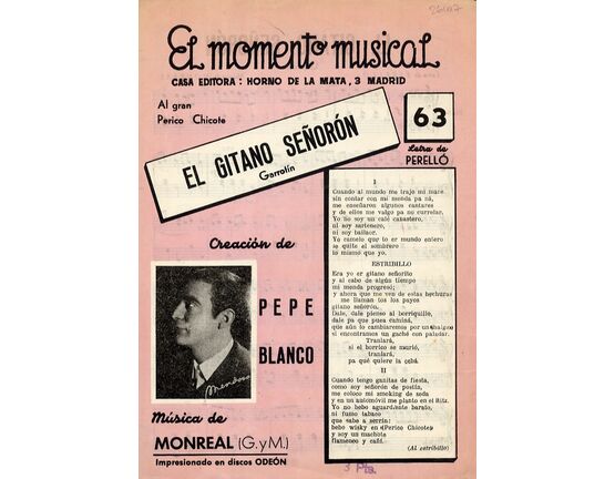 13131 | El Gitano Senoron - Garrotin for Piano - El Moment Musical No. 63 featuring Pepe Blanco