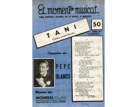 13131 | Tani - Celebre Cancion Farruca for Piano - El Moment Musical No. 50 featuring Pepe Blanco