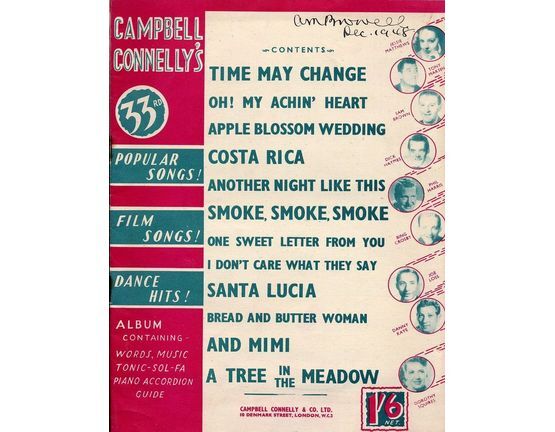 1385 | Campbell Connelly's 33rd Popular Songs, Film Songs and Dance Hits Album - Words, Music Tonic Sol-Fa and Piano Accordion Guide