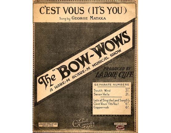 1385 | C'est Vous (It's You) - Sung by George Mataxa - The Bow Wows A Hare-m Scare-M Musical Show - For Piano and Voice with Ukulele chord symbols