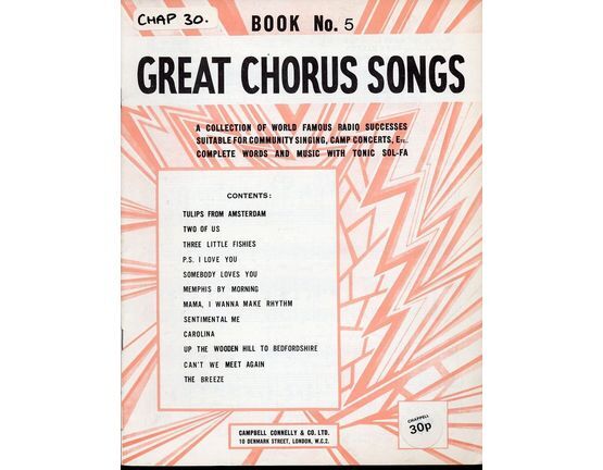 1385 | Great Chorus Songs - Book No. 5 - A Collection of World Famous Radio Successes Suitable for Community Singing, Camp Concerts Etc, Complete Words and M