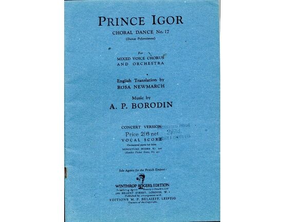 176 | Prince Igor  -  Choral Dance No. 17 (Dance Polovtienne) - For Mixed Voice Chorus and Orchestra, Concert Version, Vocal Score