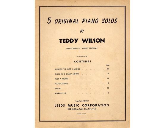 20 | 5 Original piano solos by Teddy Wilson, Transcribed from the original versions including Pianontations