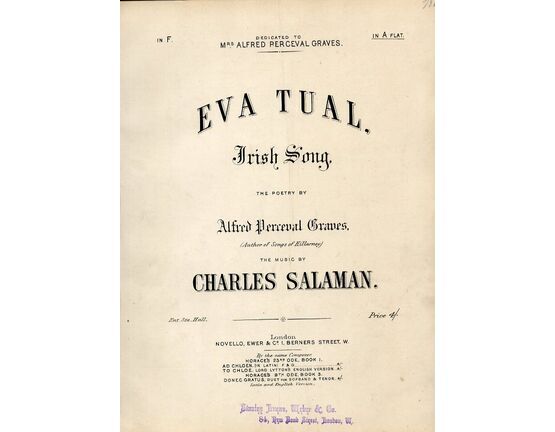 2589 | Eva Tual - Irish Song - In the Key of A flat Major - For High Voice - Dedicated to Mrs Alfred Perceval Graves