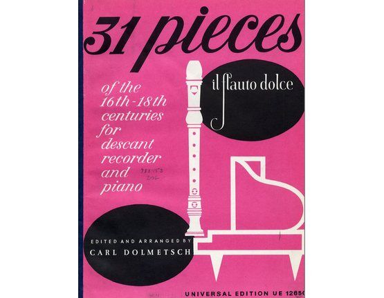 277 | 31 Pieces of the 16th-18th Centuries for descant Recorder and Piano - Il Flauto Dolce - UE 12650
