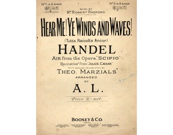 2785 | Hear Me! Ye Winds and Waves! (Tutta Raccolta Ancor) - Handel from the Opera "Scipio" - In the key of G Minor