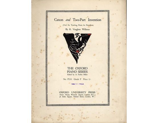 3362 | Canon and Two-Part Invention (from Six Teaching Pieces for Pianoforte) - The Oxford Piano Series No. P210 - Grade F