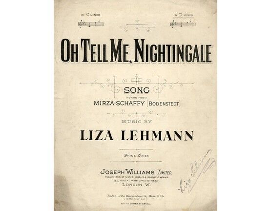 3393 | Oh Tell Me Nightingale - Song in the key of D minor for Higher Voice