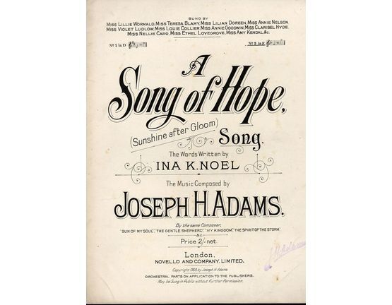 3528 | A Song of Hope (Sunshine After Gloom) - Song - In the key of F major for high voice
