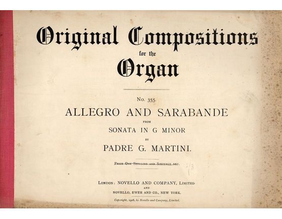 3528 | Allegro and Sarabande from Sonata in G Minor - Original Compositions for the Organ Series No. 355