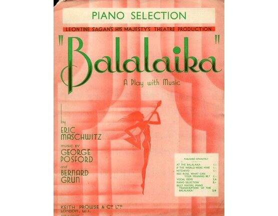 3622 | Balalaika - Piano Selection - Leontine Sagan's Adelphi Theatre Production
