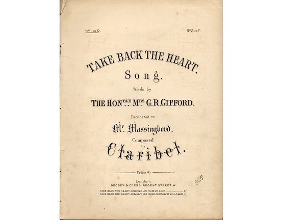 393 | Take Back The Heart - Song dedicated to Mr Massingberd - In the key of D major for low voice
