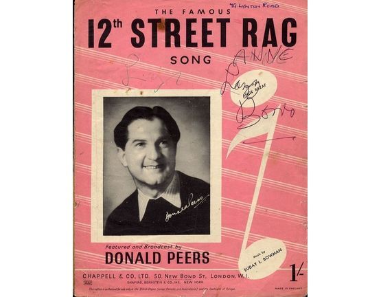 4 | 12th Street Rag - Song - Featured and Broadcast by Donald Peers - For Piano and Voice with Guitar chord symbols