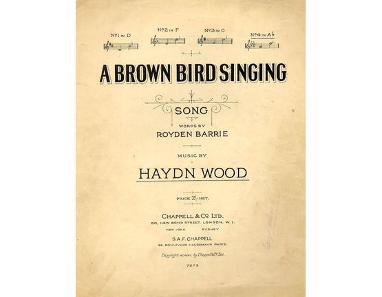 4 | A Brown Bird Singing - Song - In the key of A flat for high voice